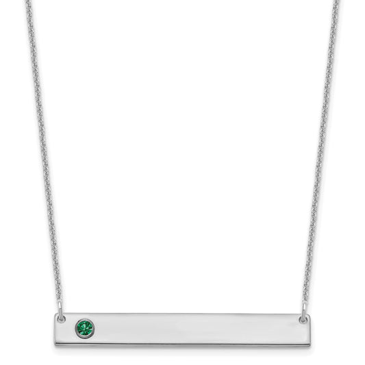 14K White Gold 1 Birthstone with 18k Rhodium Plated Bezel Large Bar Necklace