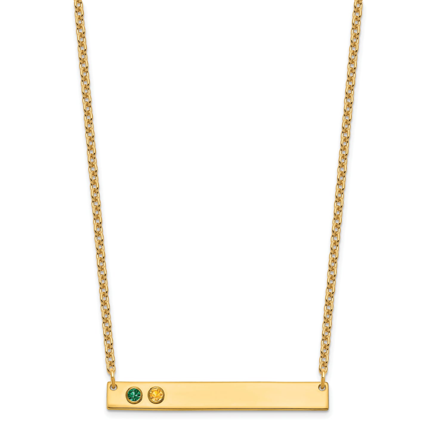 10K Yellow Gold 2 Birthstone w/ 14k Bezel Large Bar Necklace