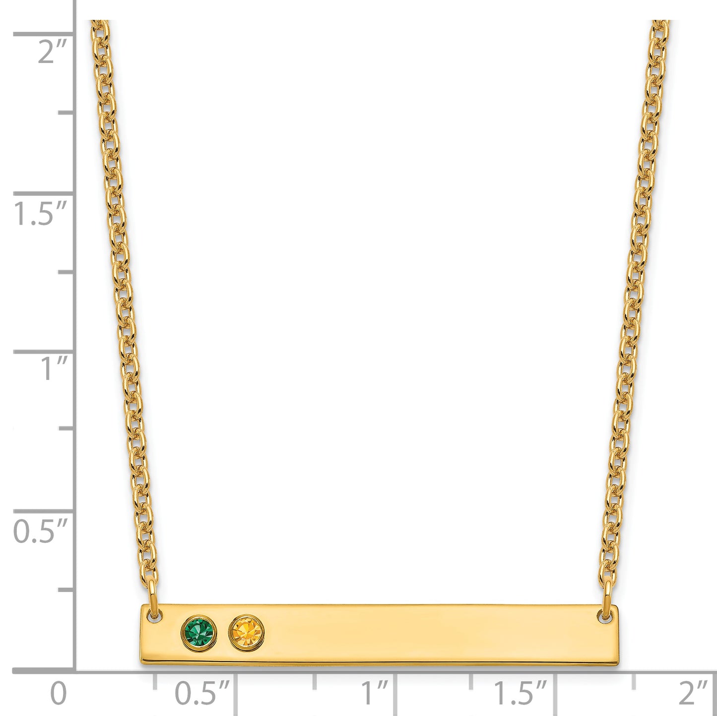 10K Yellow Gold 2 Birthstone w/ 14k Bezel Large Bar Necklace