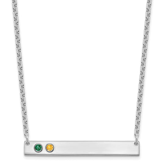 Sterling Silver Rhodium plated 2 Birthstone Large Bar Necklace