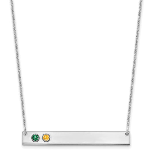 14K White Gold 2 Birthstone with 18k Rhodium Plated Bezel Large Bar Necklace