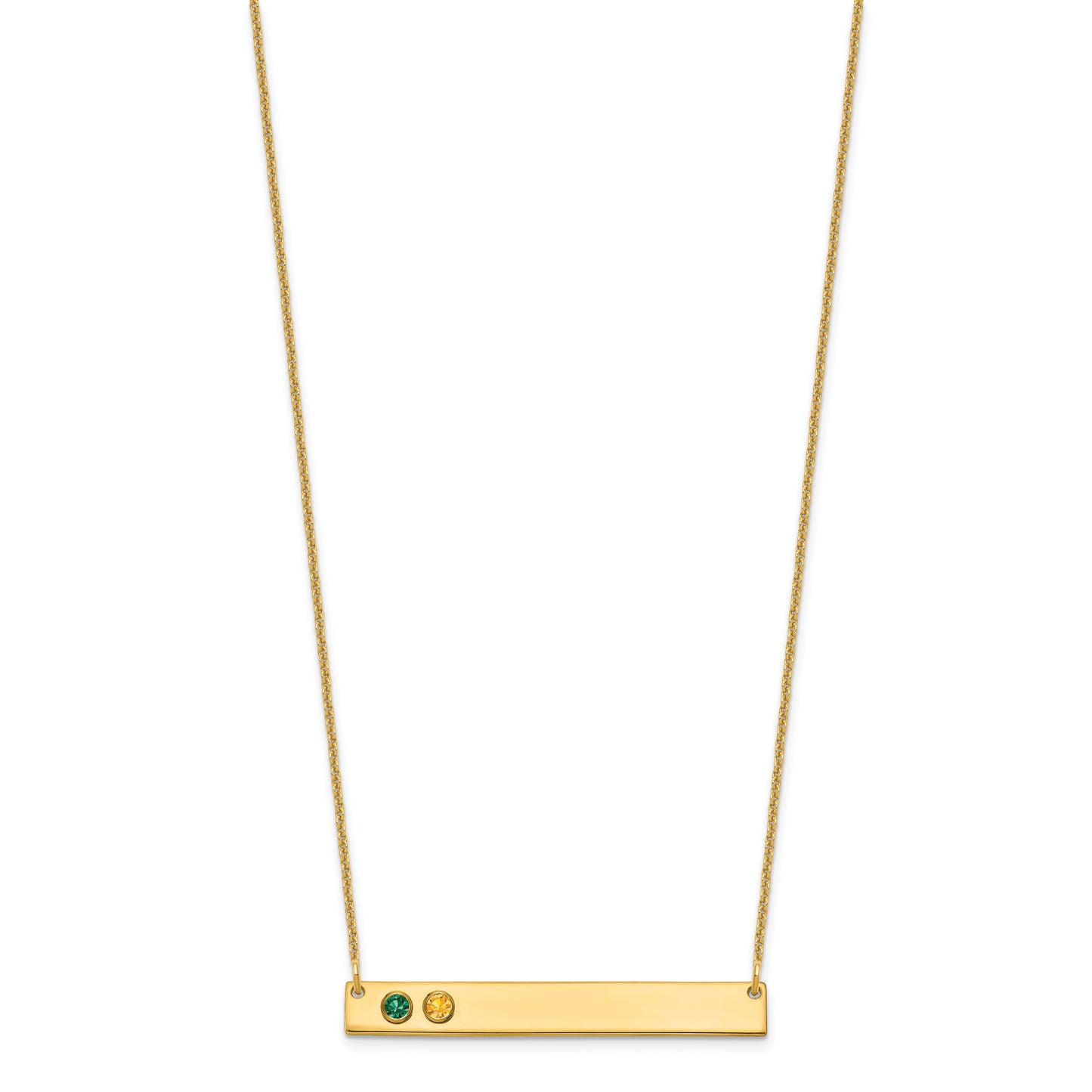 14K Yellow Gold 2 Birthstone w/ 14k Bezel Large Bar Necklace