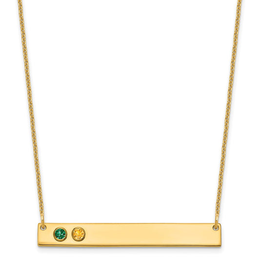 14K Yellow Gold 2 Birthstone w/ 14k Bezel Large Bar Necklace