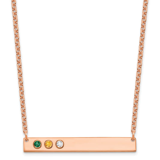 14K Rose Gold 3 Birthstone with 14k Bezel Large Bar Necklace