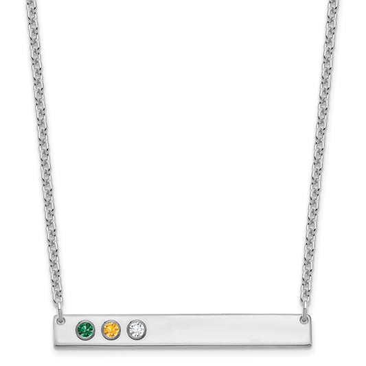 Sterling Silver Rhodium plated 3 Birthstone Large Bar Necklace