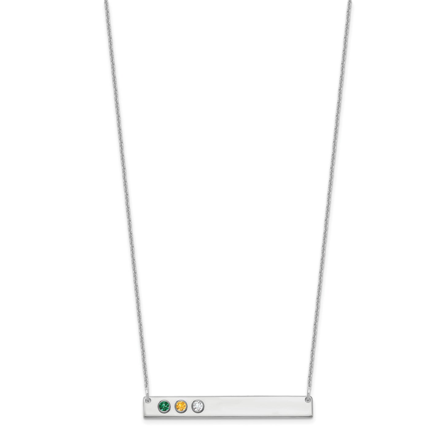 10K White Gold 3 Birthstone with 14k Bezel Large Bar Necklace