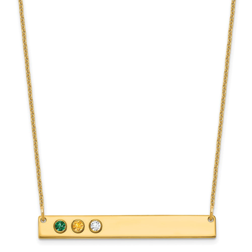 14K Yellow Gold 3 Birthstone w/ 14k Bezel Large Bar Necklace