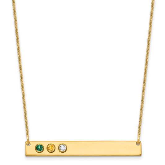 14K Yellow Gold 3 Birthstone w/ 14k Bezel Large Bar Necklace
