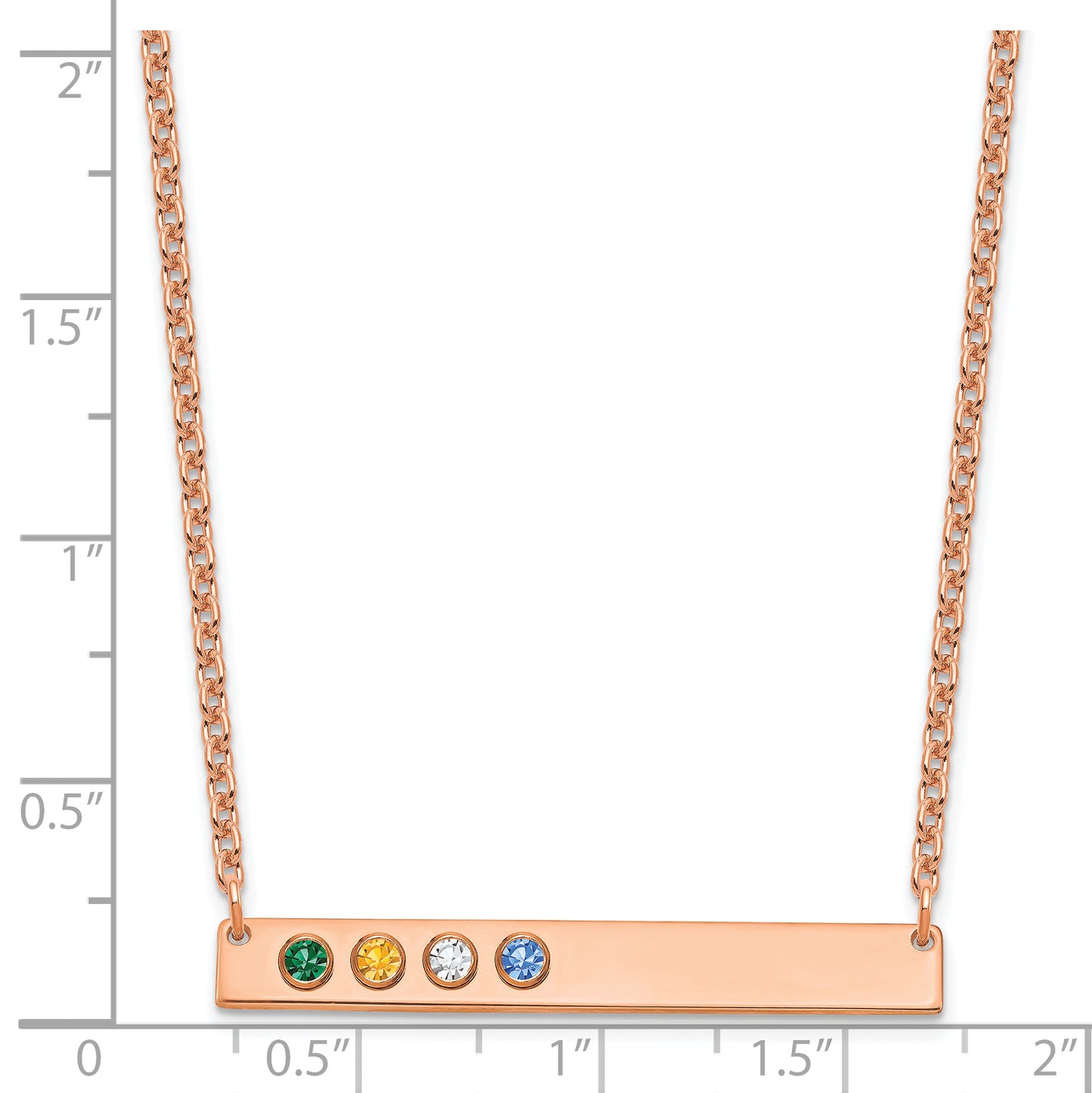 14K Rose Gold 4 Birthstone with 14k Bezel Large Bar Necklace