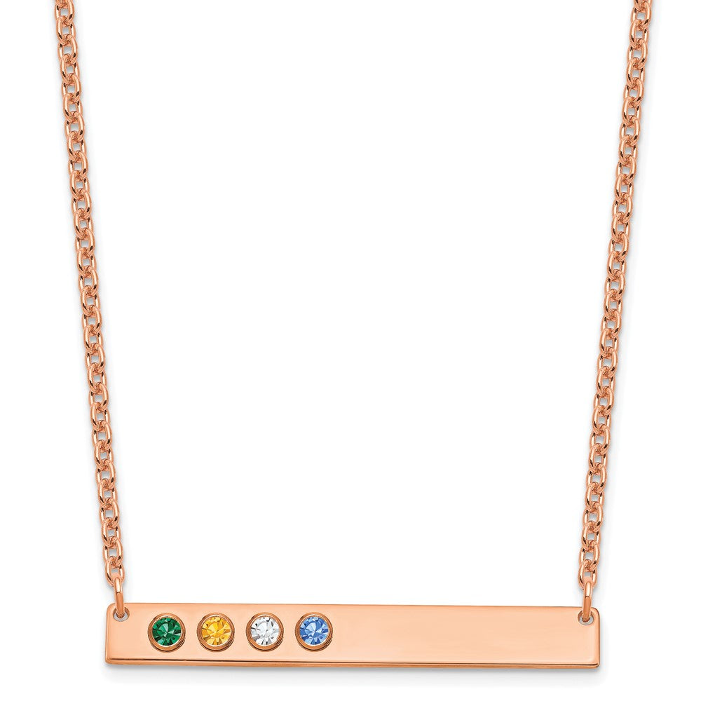 14K Rose Gold 4 Birthstone with 14k Bezel Large Bar Necklace