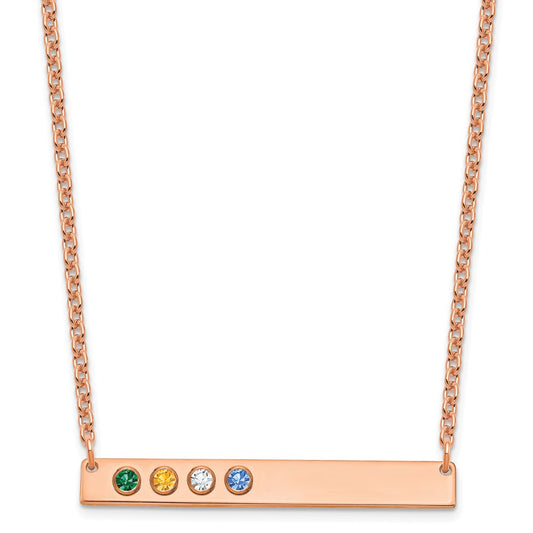 14K Rose Gold 4 Birthstone with 14k Bezel Large Bar Necklace