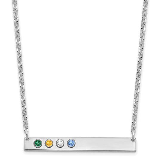 Sterling Silver Rhodium plated 4 Birthstone Large Bar Necklace