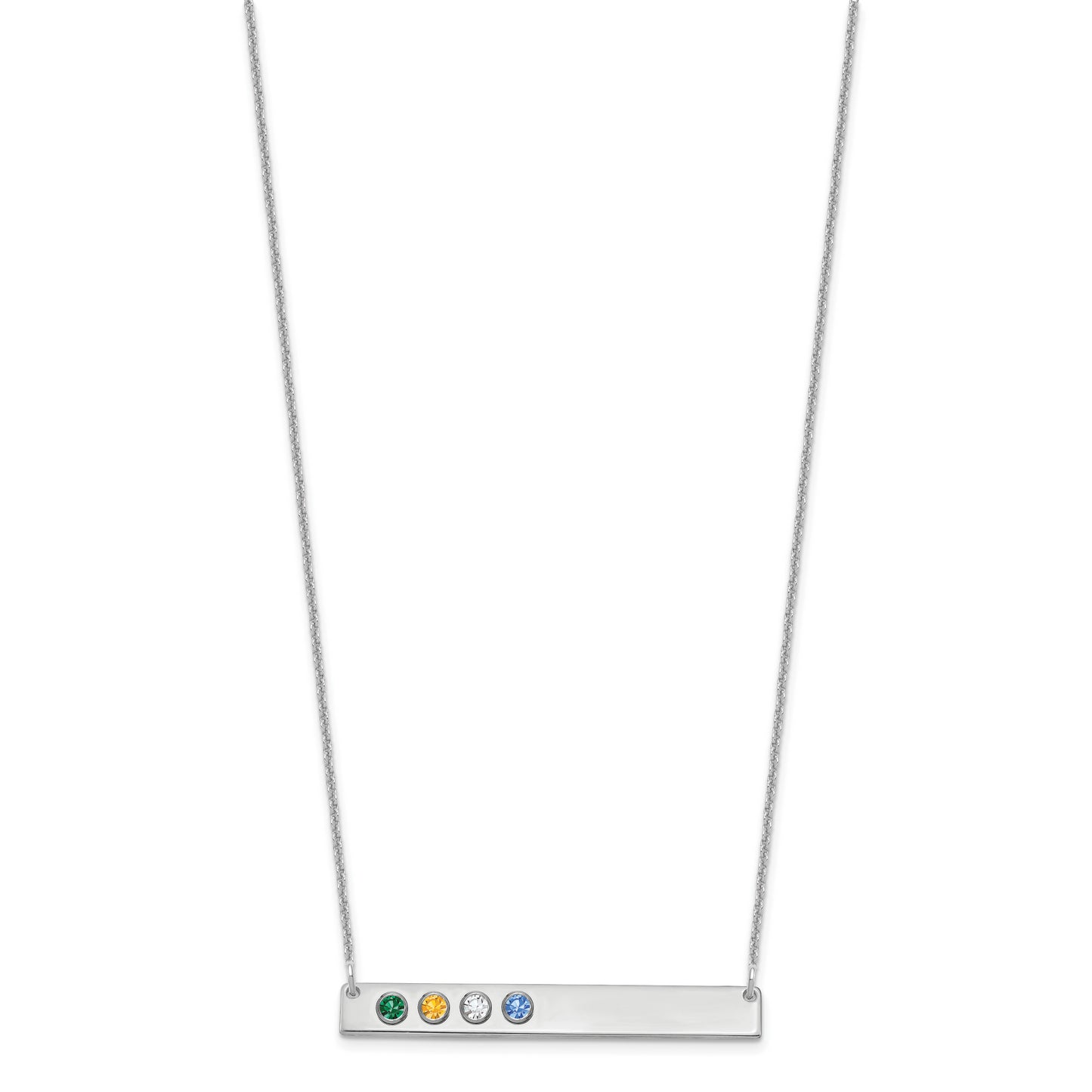 10K White Gold 4 Birthstone with 14k Bezel Large Bar Necklace