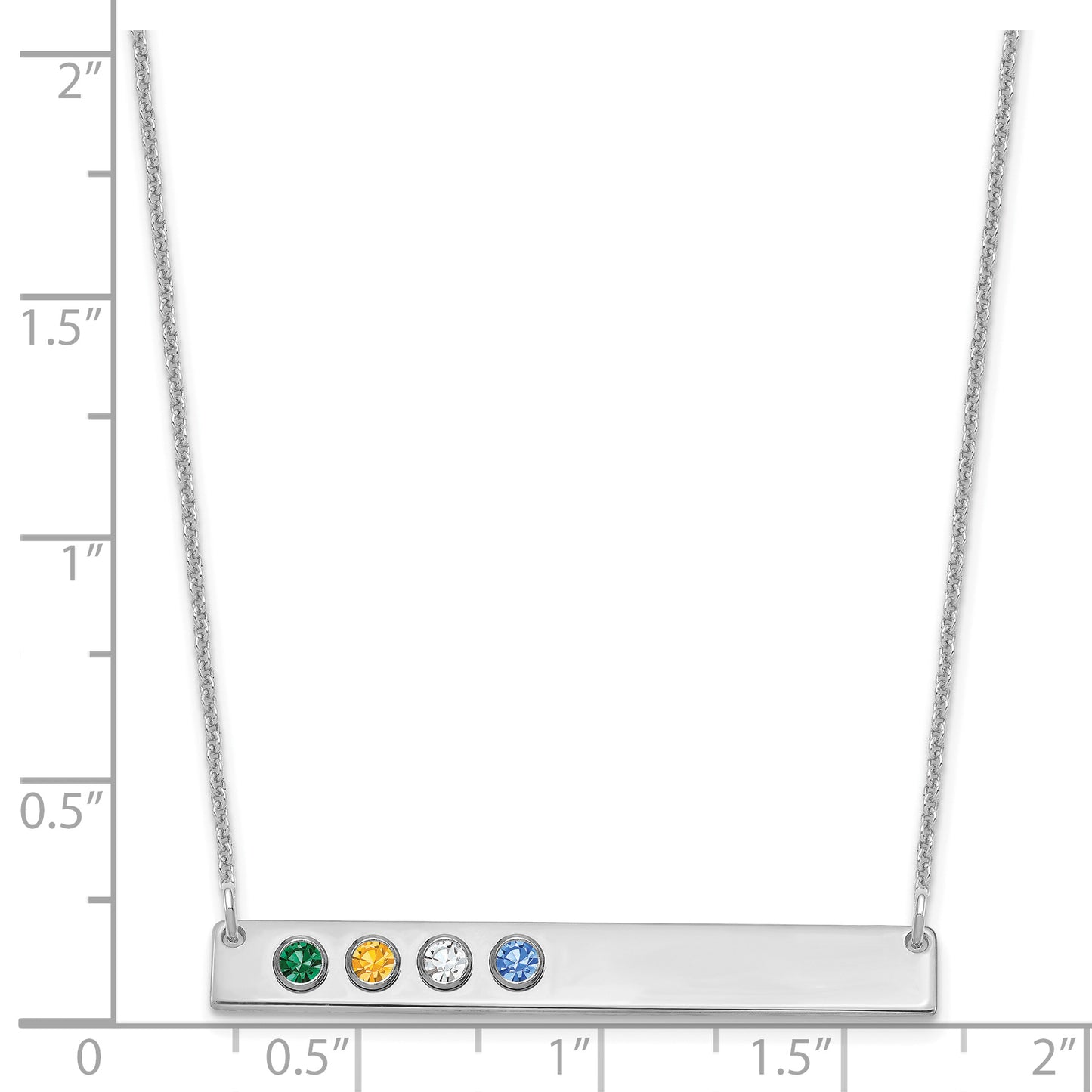 10K White Gold 4 Birthstone with 14k Bezel Large Bar Necklace