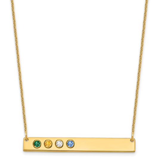 14K Yellow Gold 4 Birthstone w/ 14k Bezel Large Bar Necklace