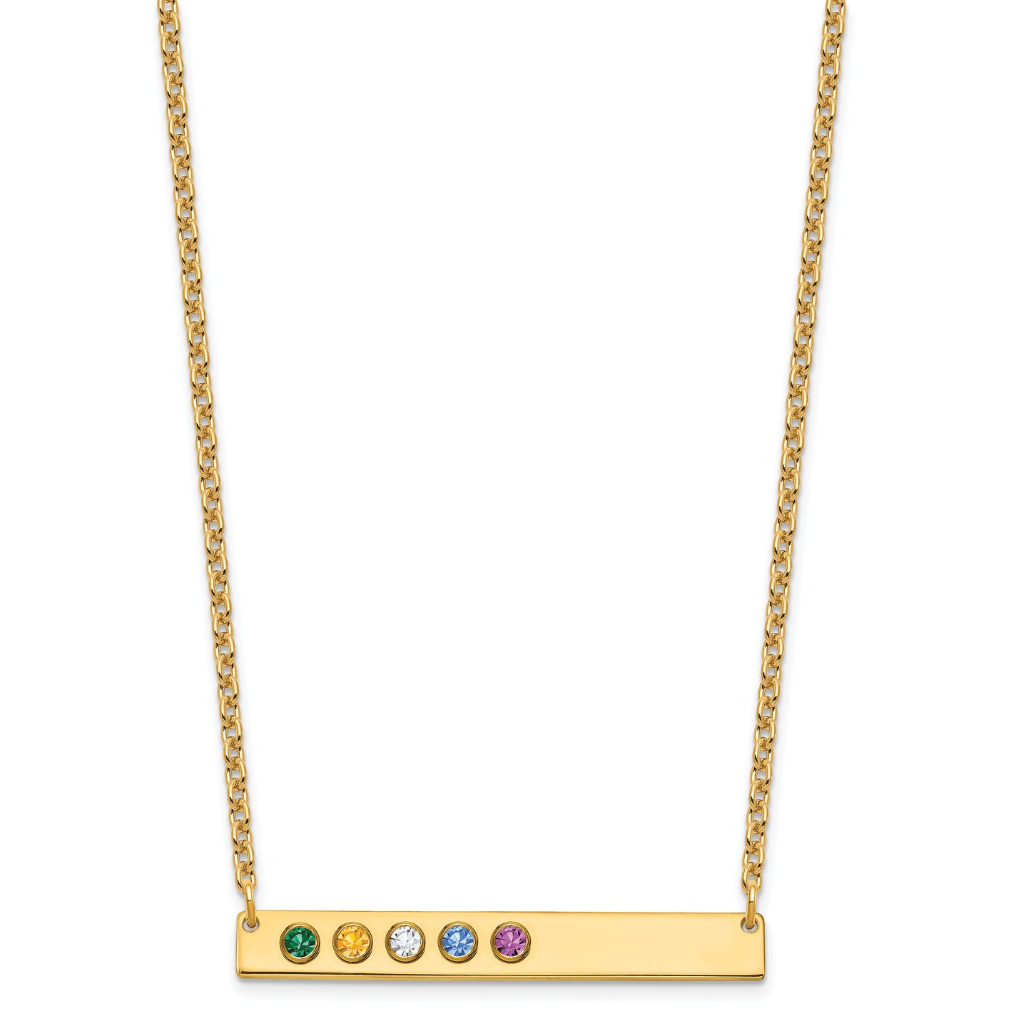 10K Yellow Gold 5 Birthstone w/ 14k Bezel Large Bar Necklace