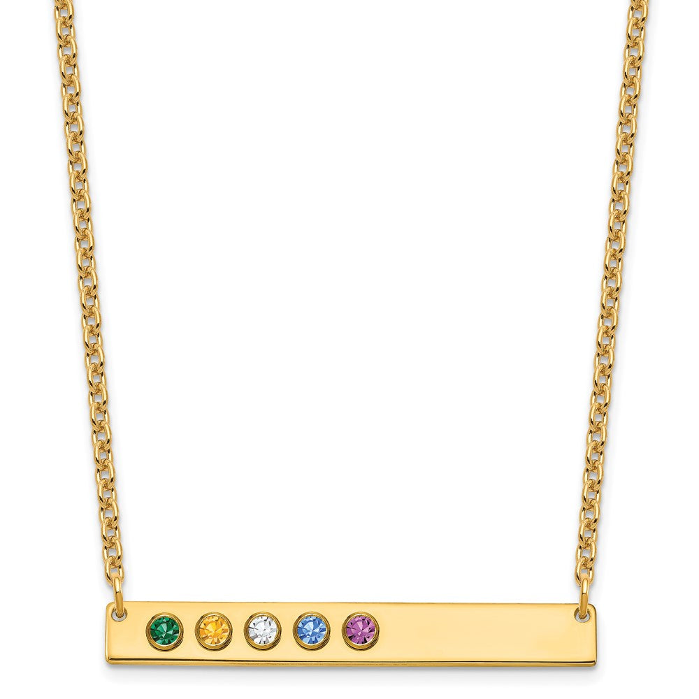 10K Yellow Gold 5 Birthstone w/ 14k Bezel Large Bar Necklace