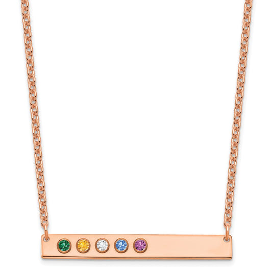 14K Rose Gold 5 Birthstone with 14k Bezel Large Bar Necklace