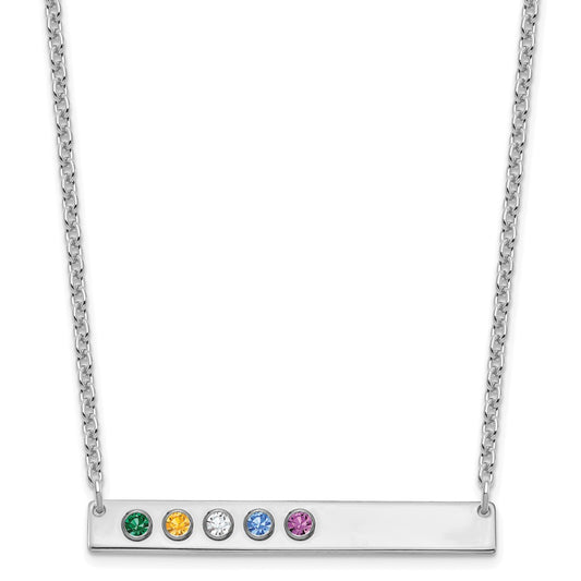Sterling Silver Rhodium plated 5 Birthstone Large Bar Necklace
