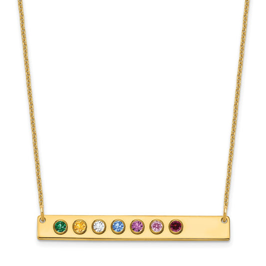 14K Yellow Gold 7 Birthstone w/ 14k Bezel Large Bar Necklace