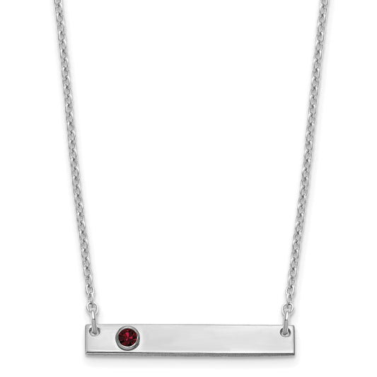 Sterling Silver Rhodium plated 1 Birthstone Small Bar Necklace
