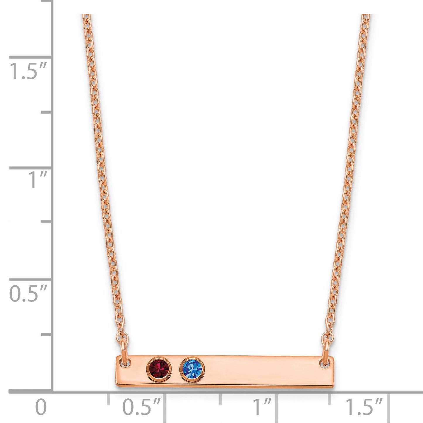 Sterling Silver Rose Gold plated 2 Birthstone Small Bar Necklace