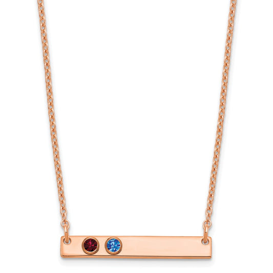 Sterling Silver Rose Gold plated 2 Birthstone Small Bar Necklace