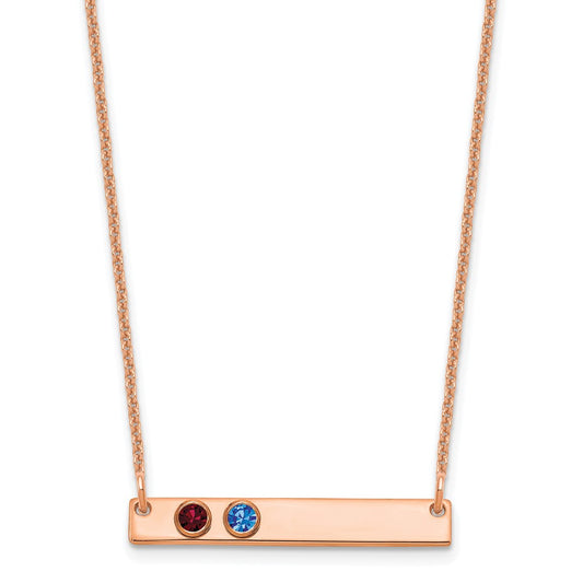14K Rose Gold 2 Birthstone with 14k Bezel Small Bar Necklace