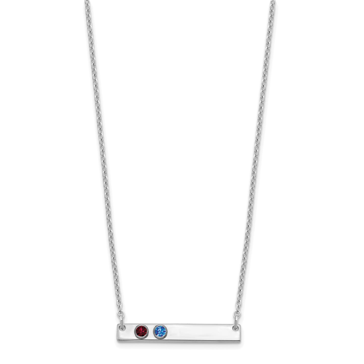 Sterling Silver Rhodium plated 2 Birthstone Small Bar Necklace