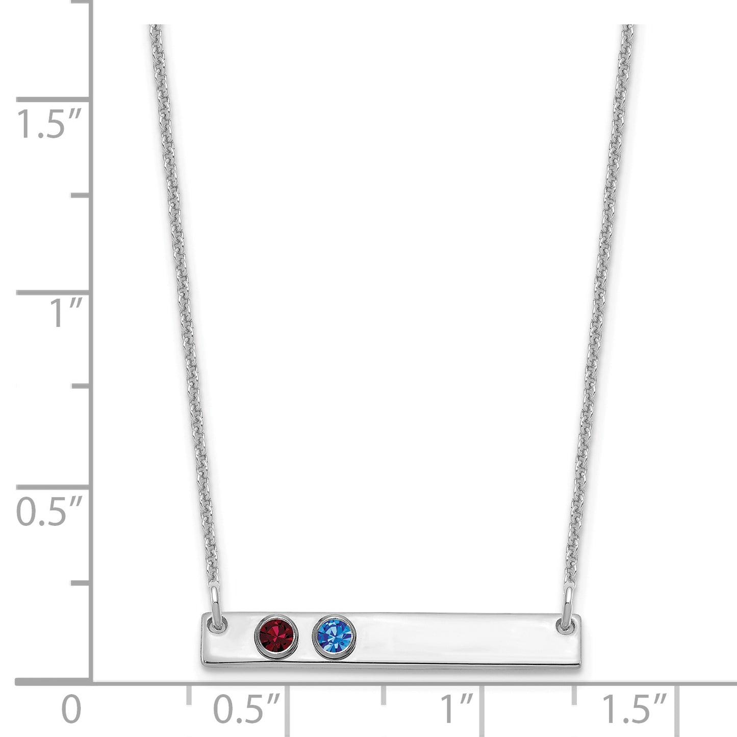 14K White Gold 2 Birthstone with 18k Rhodium Plated Bezels Small Bar Necklace