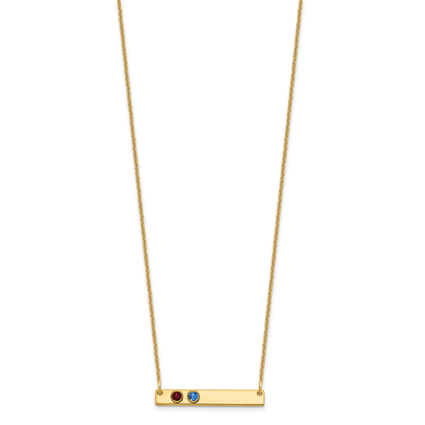 14K Yellow Gold 2 Birthstone w/ 14k Bezel Small Bar Necklace