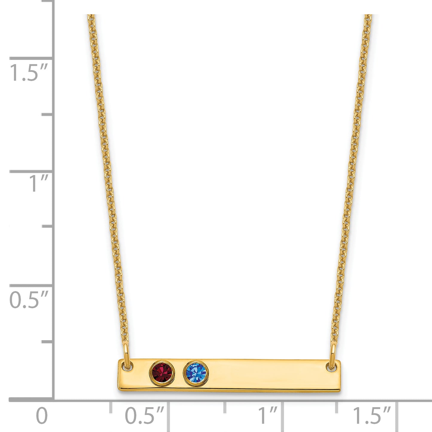 14K Yellow Gold 2 Birthstone w/ 14k Bezel Small Bar Necklace