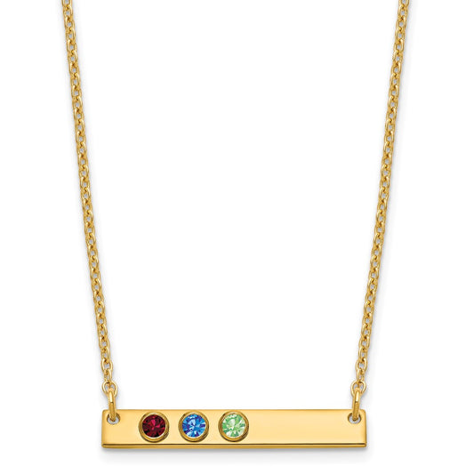 Sterling Silver Gold plated 3 Birthstone Small Bar Necklace