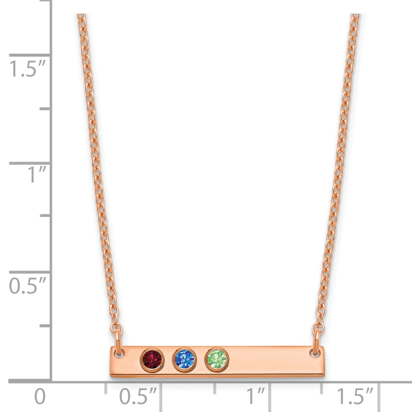 Sterling Silver Rose Gold plated 3 Birthstone Small Bar Necklace