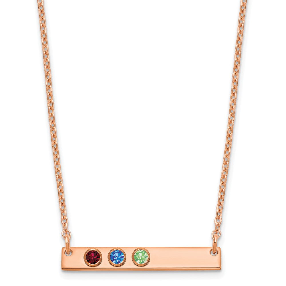 Sterling Silver Rose Gold plated 3 Birthstone Small Bar Necklace