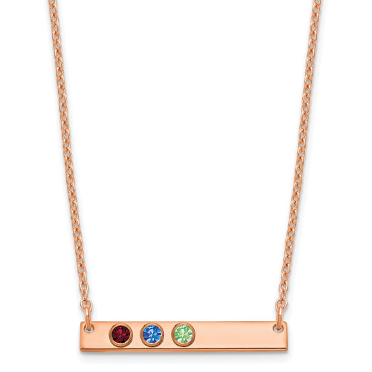 Sterling Silver Rose Gold plated 3 Birthstone Small Bar Necklace