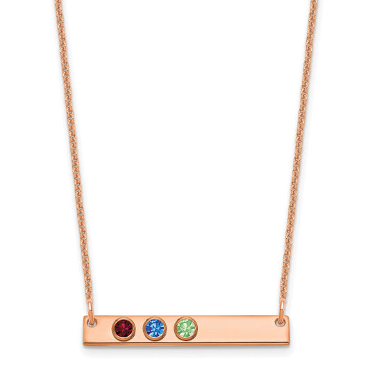 14K Rose Gold 3 Birthstone with 14k Bezel Small Bar Necklace