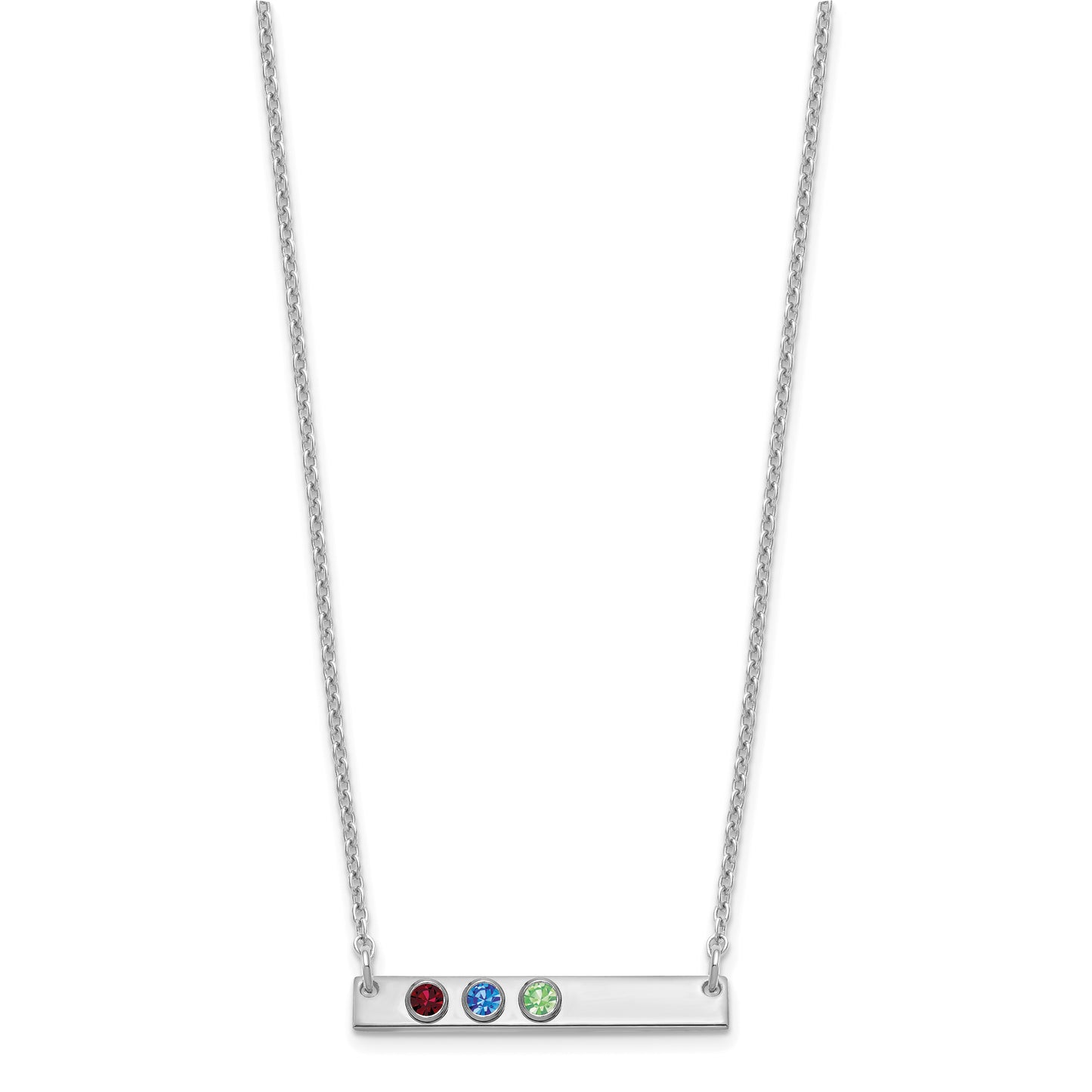 Sterling Silver Rhodium plated 3 Birthstone Small Bar Necklace