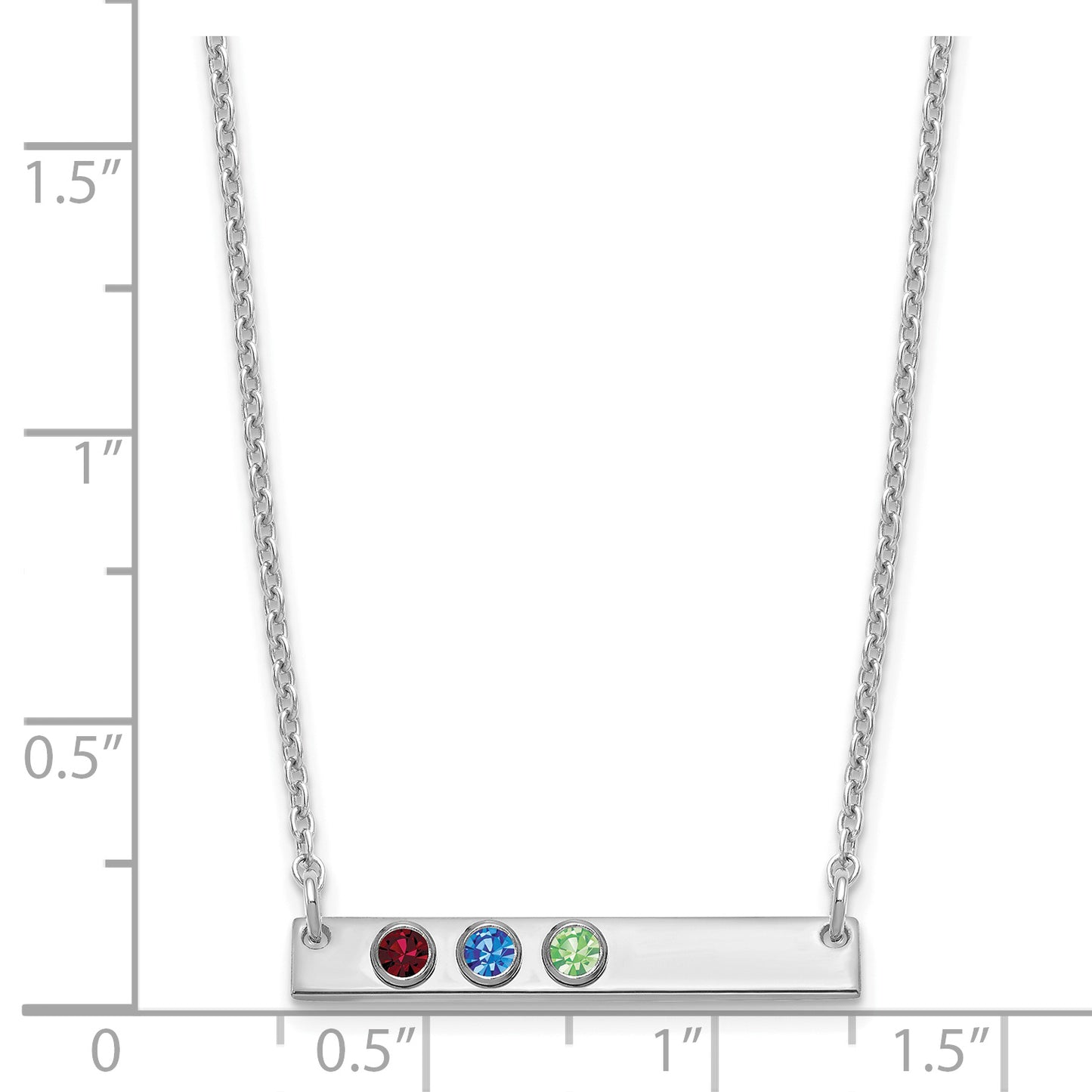 Sterling Silver Rhodium plated 3 Birthstone Small Bar Necklace