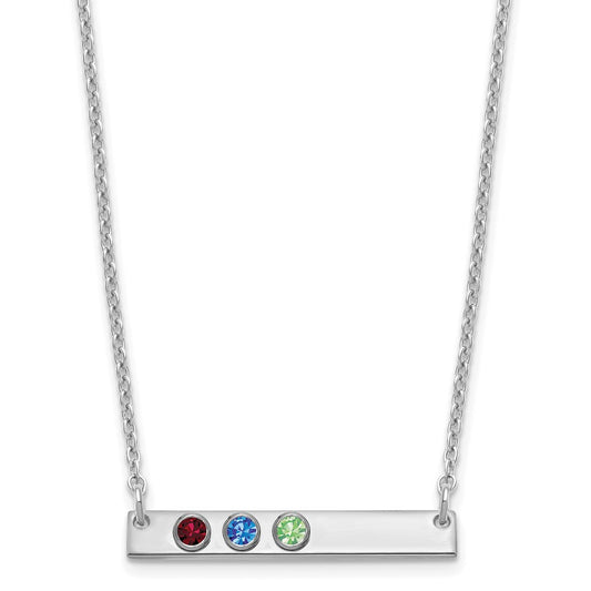Sterling Silver Rhodium plated 3 Birthstone Small Bar Necklace