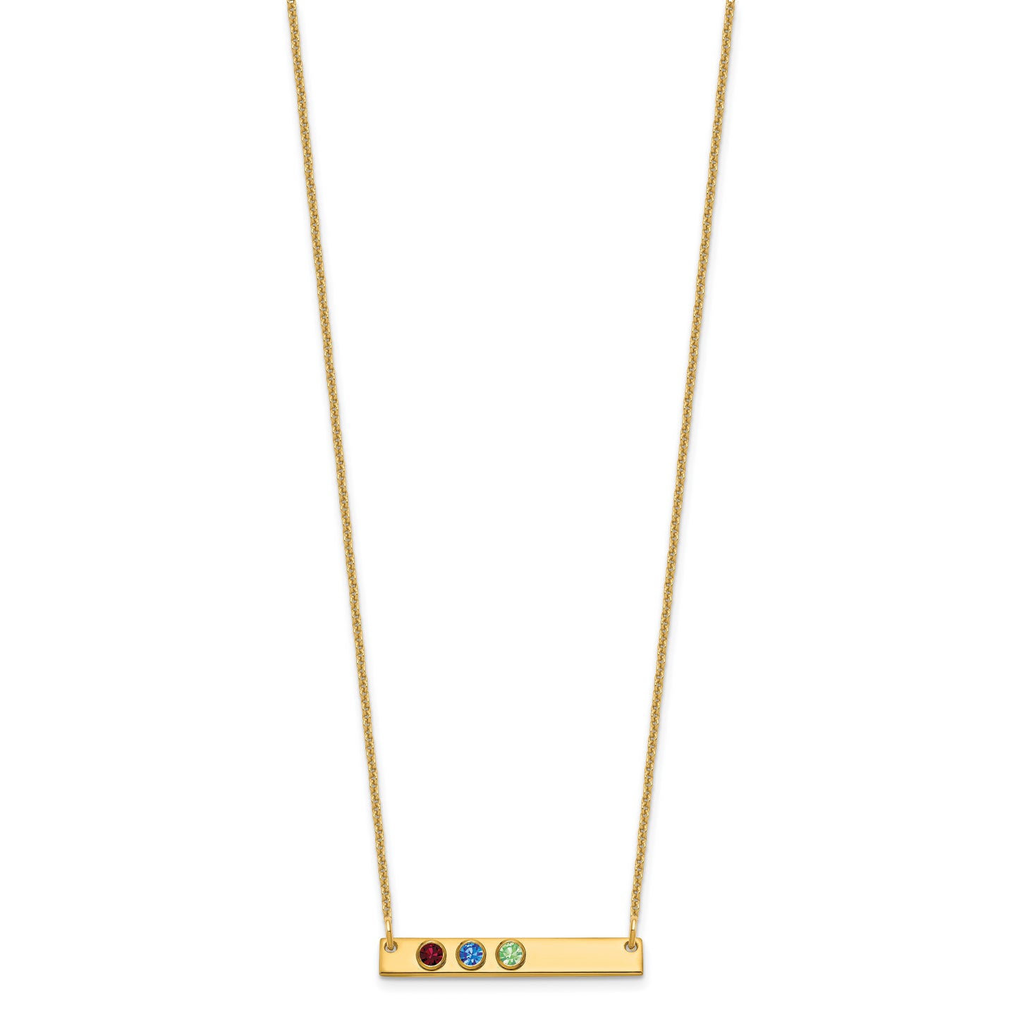 14K Yellow Gold 3 Birthstone w/ 14k Bezel Small Bar Necklace