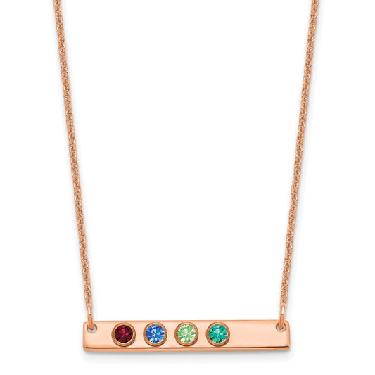 14K Rose Gold 4 Birthstone with 14k Bezel Small Bar Necklace