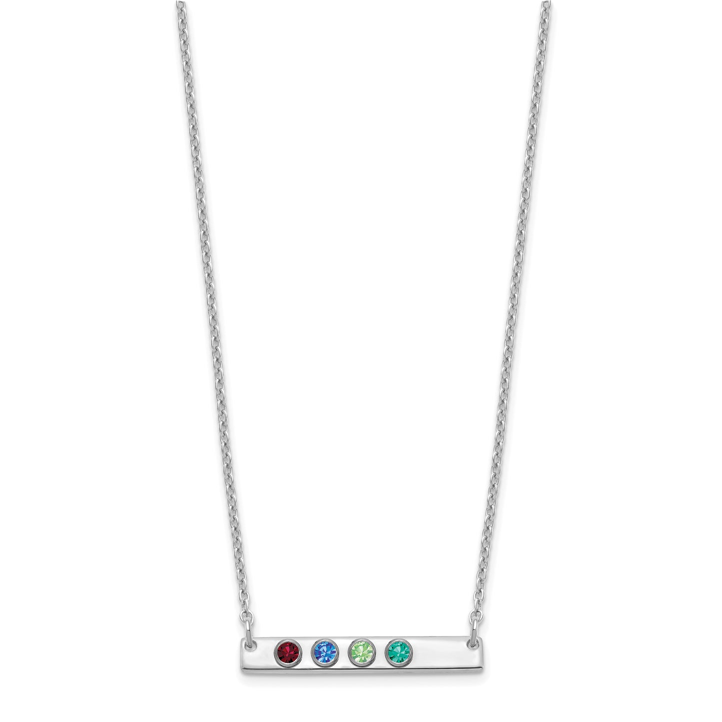 Sterling Silver Rhodium plated 4 Birthstone Small Bar Necklace