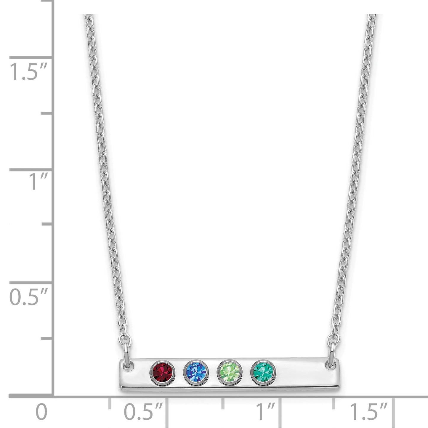 Sterling Silver Rhodium plated 4 Birthstone Small Bar Necklace