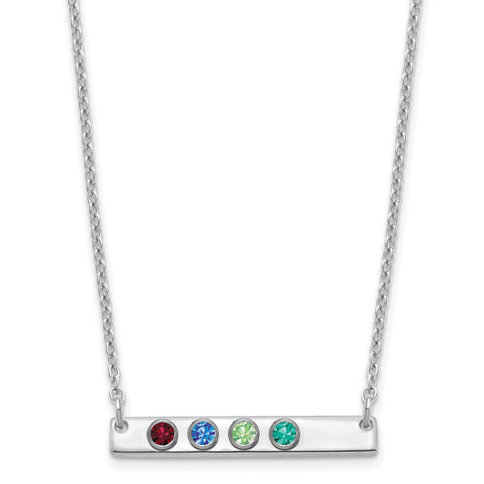 Sterling Silver Rhodium plated 4 Birthstone Small Bar Necklace