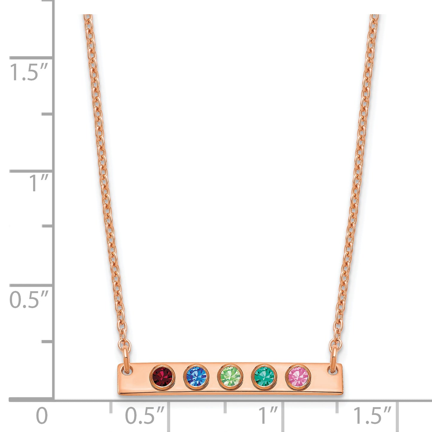 Sterling Silver Rose Gold plated 5 Birthstone Small Bar Necklace