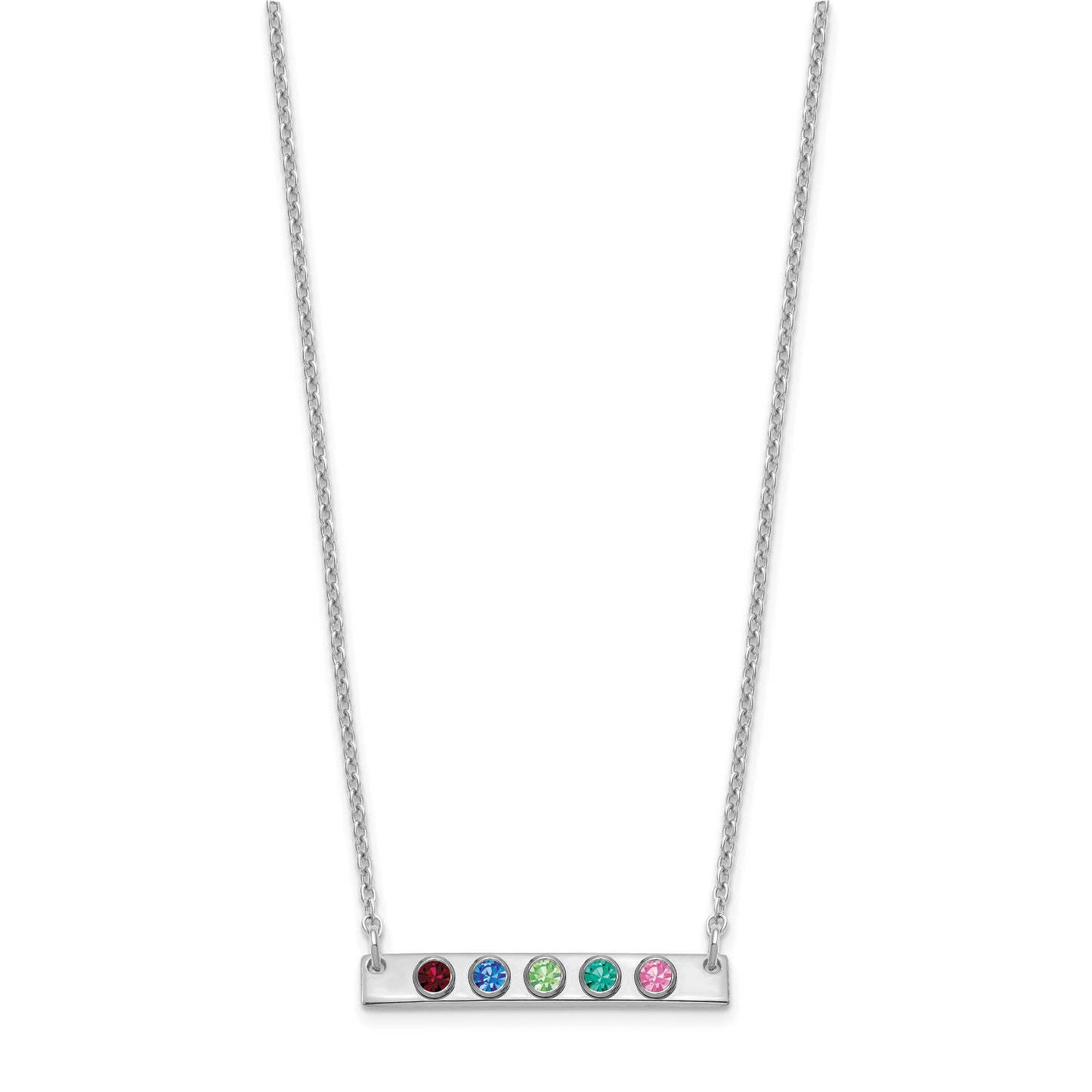 Sterling Silver Rhodium plated 5 Birthstone Small Bar Necklace