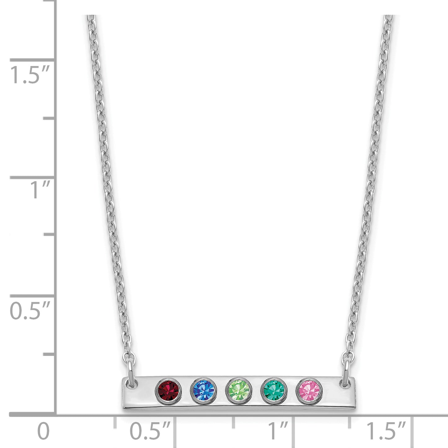 Sterling Silver Rhodium plated 5 Birthstone Small Bar Necklace