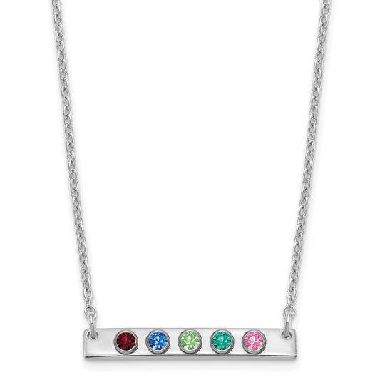 Sterling Silver Rhodium plated 5 Birthstone Small Bar Necklace