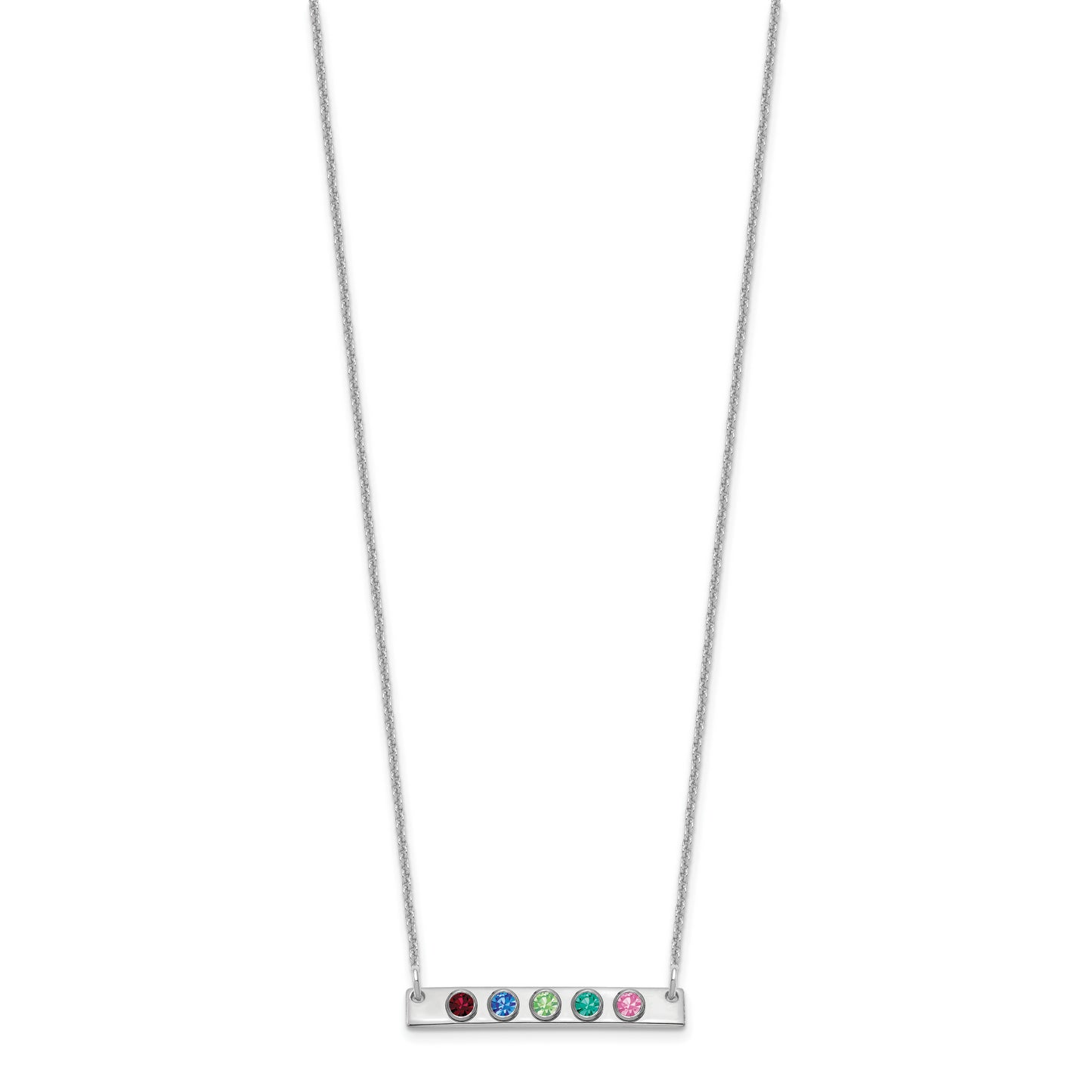 14K White Gold 5 Birthstone with 18k Rhodium Plated Bezels Small Bar Necklace